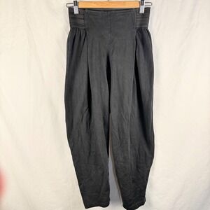 Vintage Black Cotton Barrel Leg Pants 90s Stretchy Minimalist Lagenlook Small